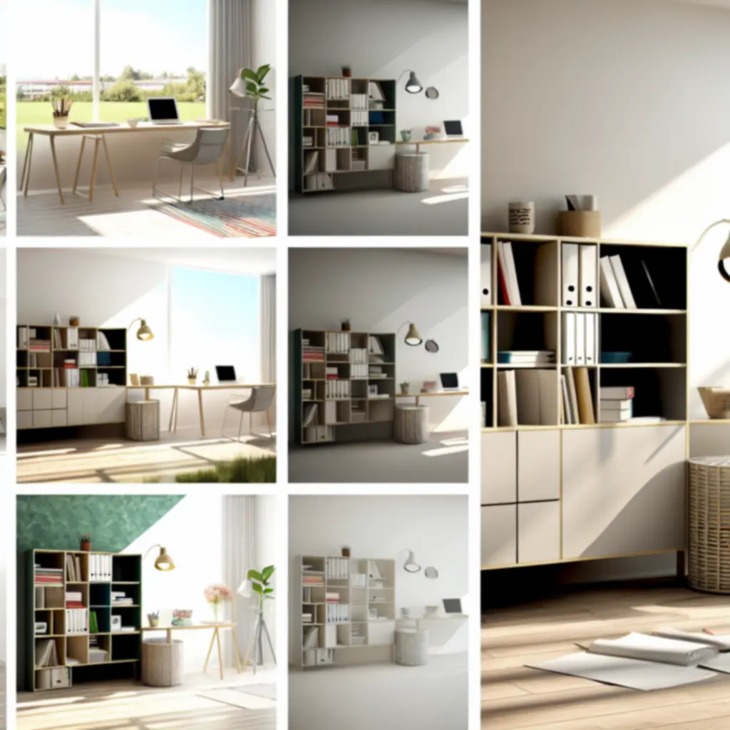 Stijlvol ingericht kantoor met georganiseerde werkplekken en minimalistische opbergoplossingen.