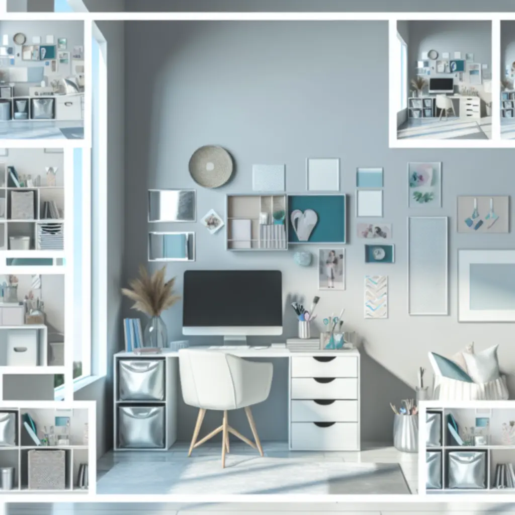 Georganiseerde, inspirerende werkplek met diverse accessoires geïntegreerd in het bureauontwerp