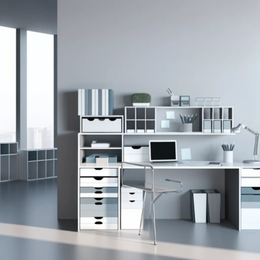 Georganiseerd bureau met verschillende organizers voor kantoorbenodigdheden