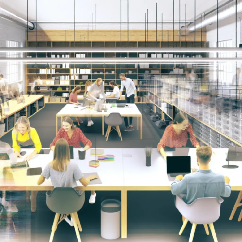 Teamruimte met georganiseerde opbergoplossingen en nette gezamenlijke werkplekken