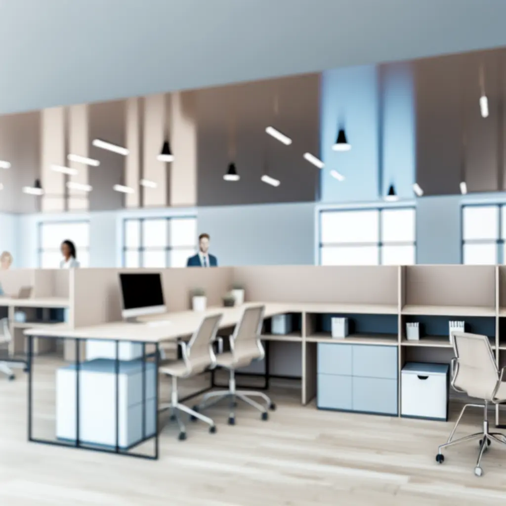 Moderne, georganiseerde werkplek met minimalistische bureau-accessoires en opbergsystemen.